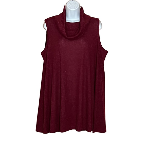 a.n.a Sleeveless Tunic Knit Sweater Size 1X Wine Polyester Linen Blend Cowl Neck - Picture 9 of 9
